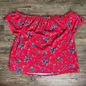 Floral Off-Shoulder Red Top